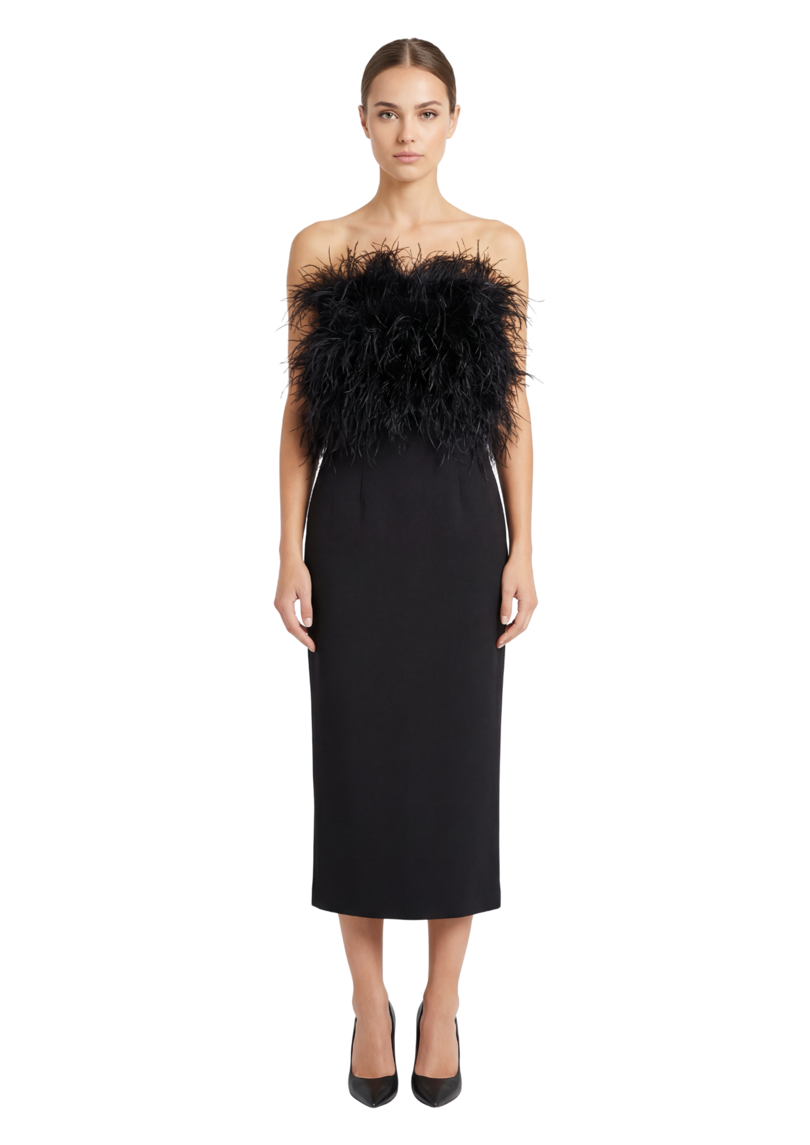 MaxMara - Bare Back Midi Dress with Feather Detail